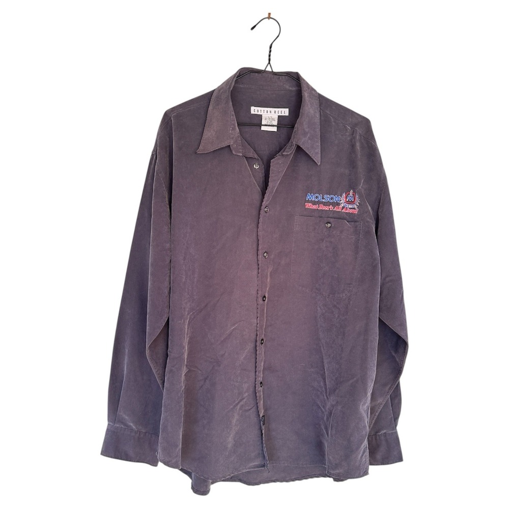 Cotton Reel Mens L/G Molson Beer Graphic Button Up Shirt silky feel